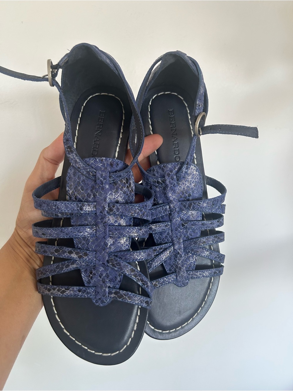 Bernardo Navy Snakeskin Strappy Sandals for Women